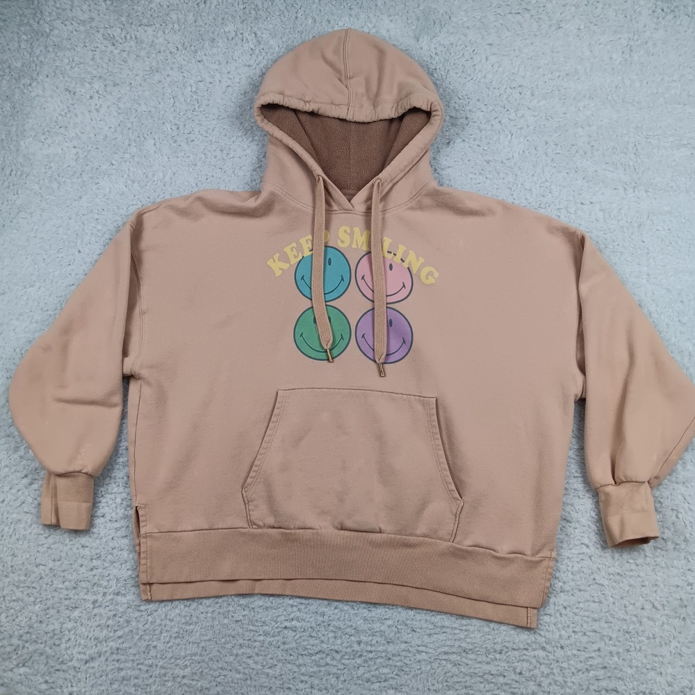 American Eagle Hoodie Seriously Huggable Women XS Tan Keep Smiling Graphic